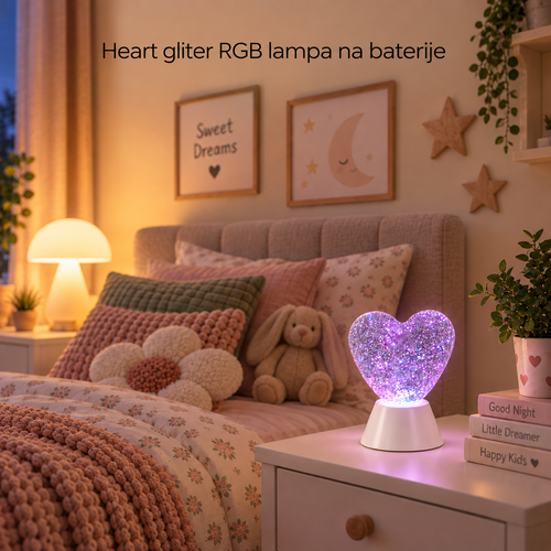 Heart gliter RGB lampa na baterije