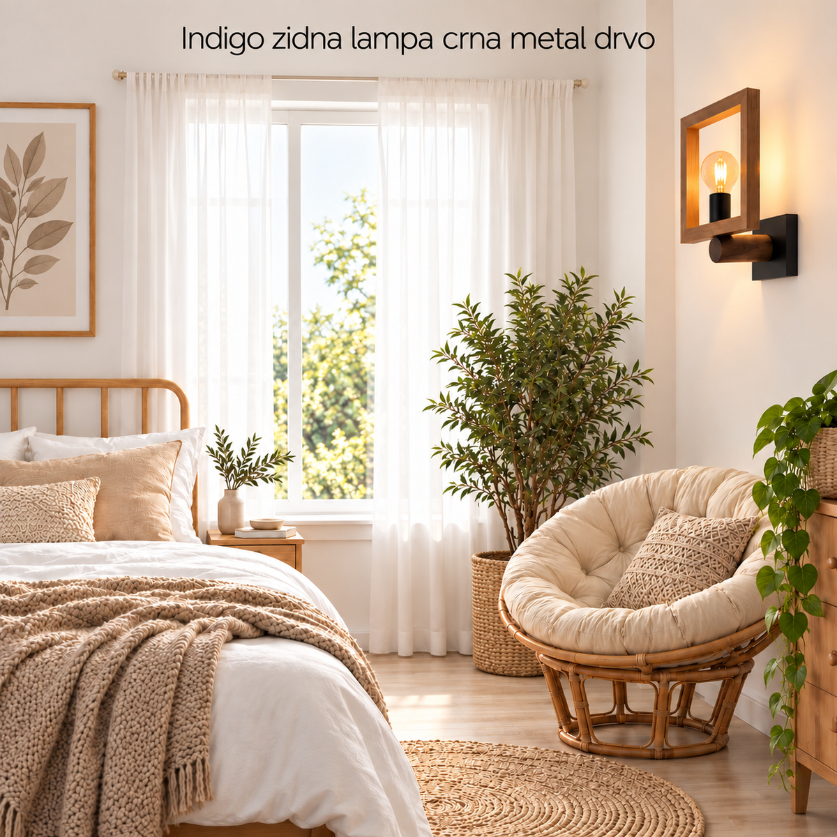 Indigo zidna lampa 1xE27 crna metal drvo