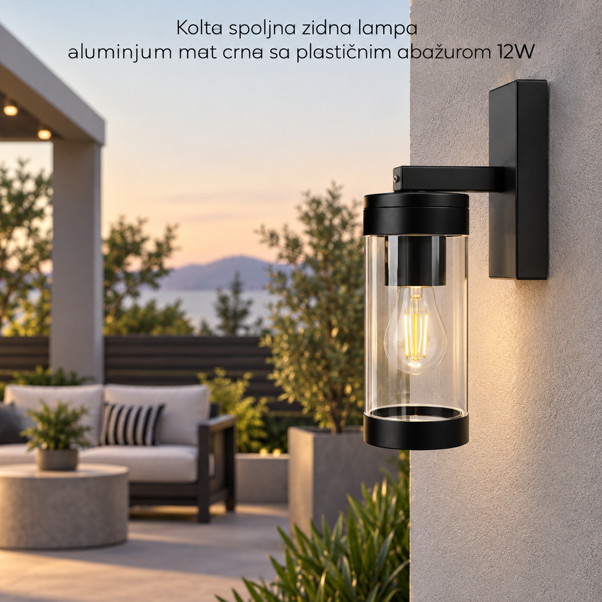Kolta spoljna zidna lampa aluminjum mat crna sa plastičnim abažurom 12W