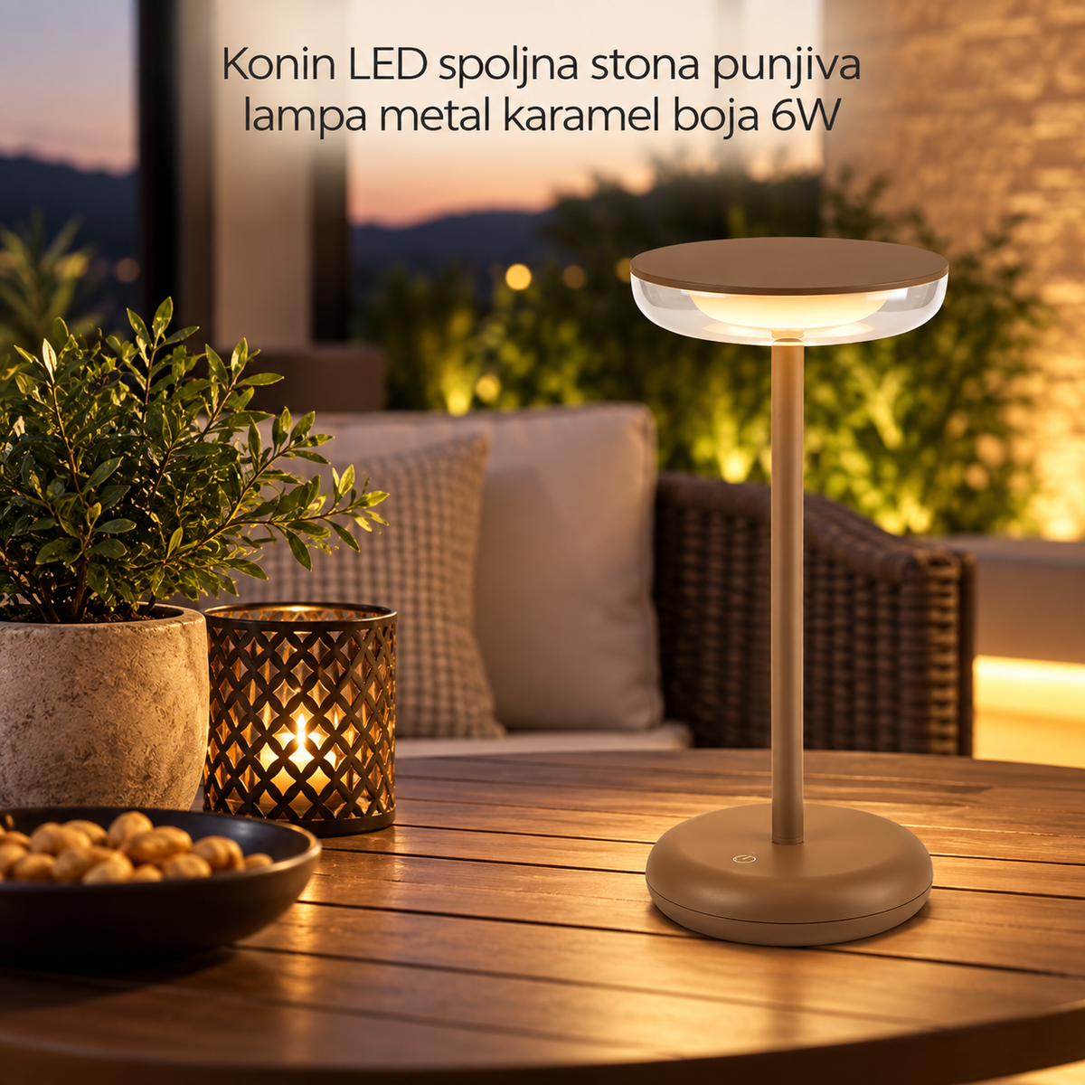Konin LED spoljna stona punjiva lampa metal karamel boja 6W