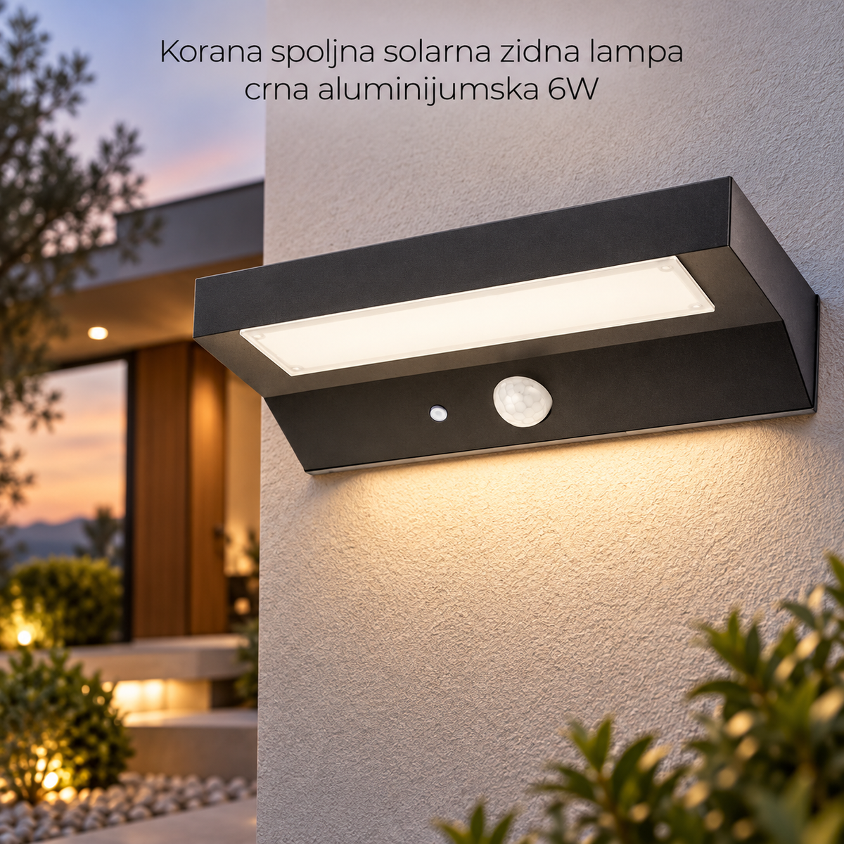 Korana spoljna solarna zidna lampa crna aluminijumska 6W