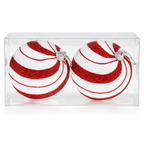 Kugle za jelku  set 2kom  10cm  gliter belo crvene