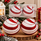 Kugle za jelku  set 2kom  10cm  gliter belo crvene