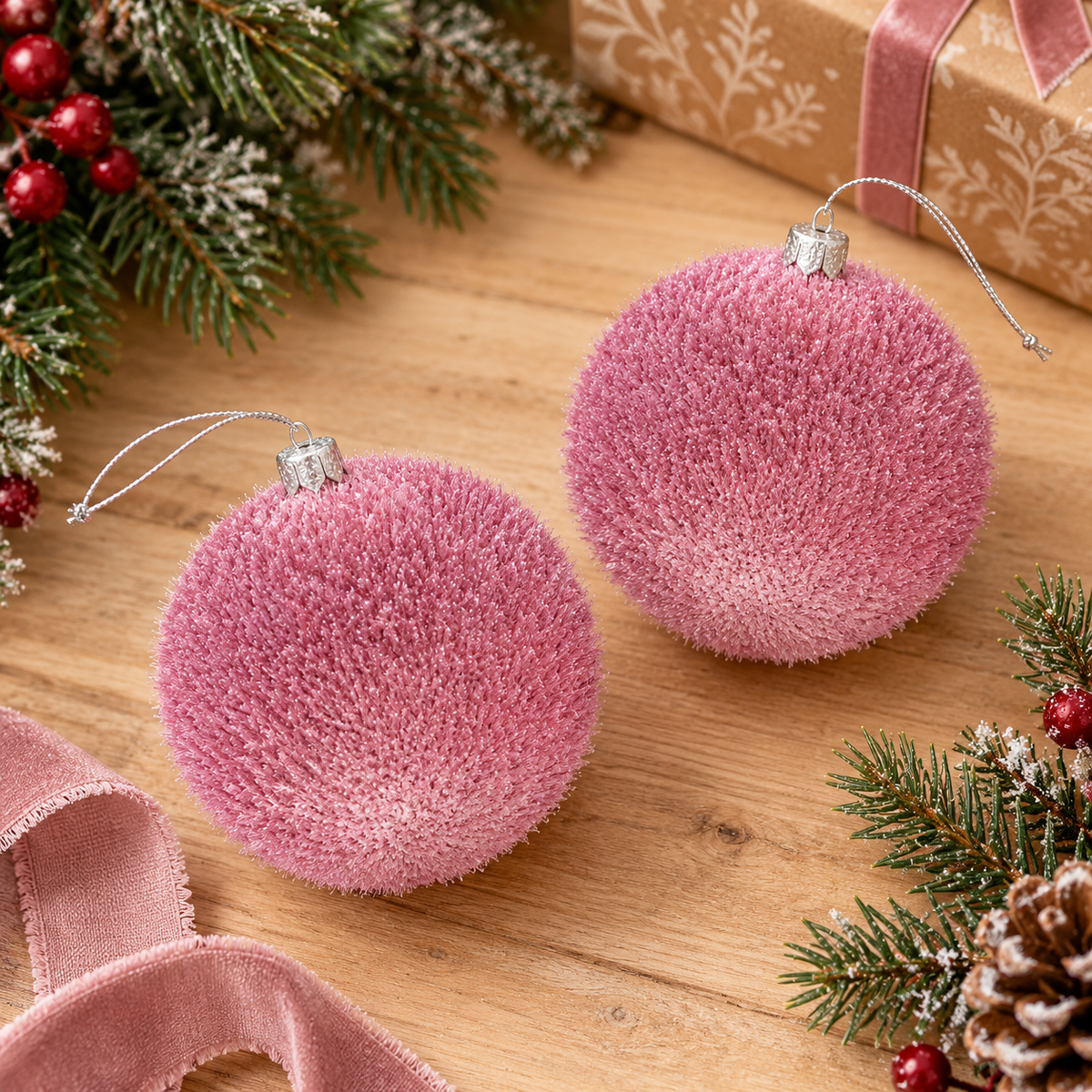 Kugle za jelku  set 2kom  10cm  gliter roze 594678