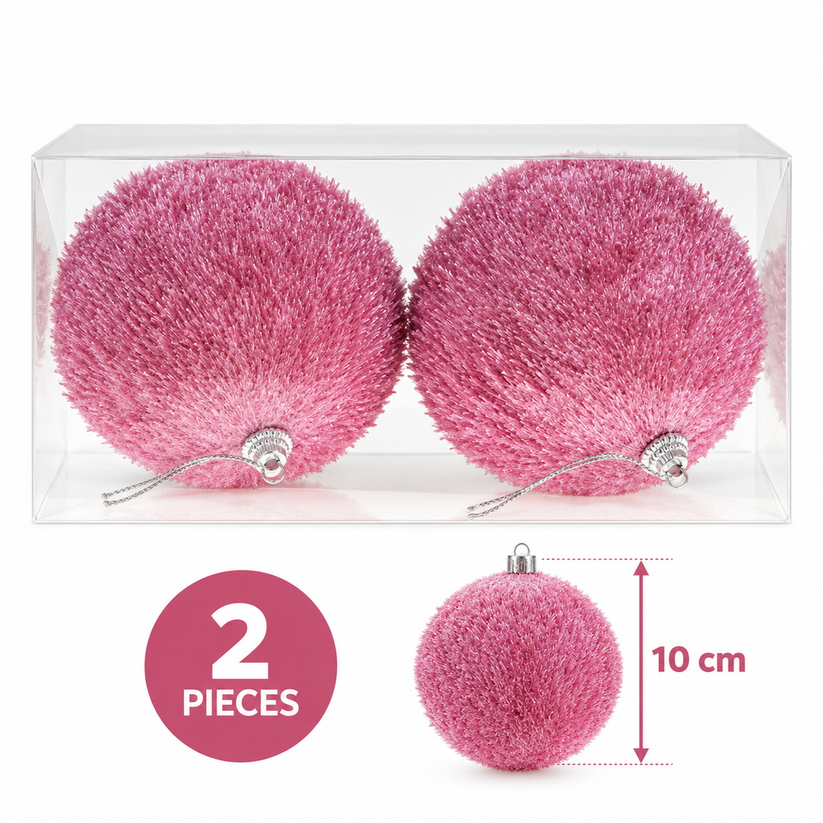 Kugle za jelku  set 2kom  10cm  gliter roze 594678