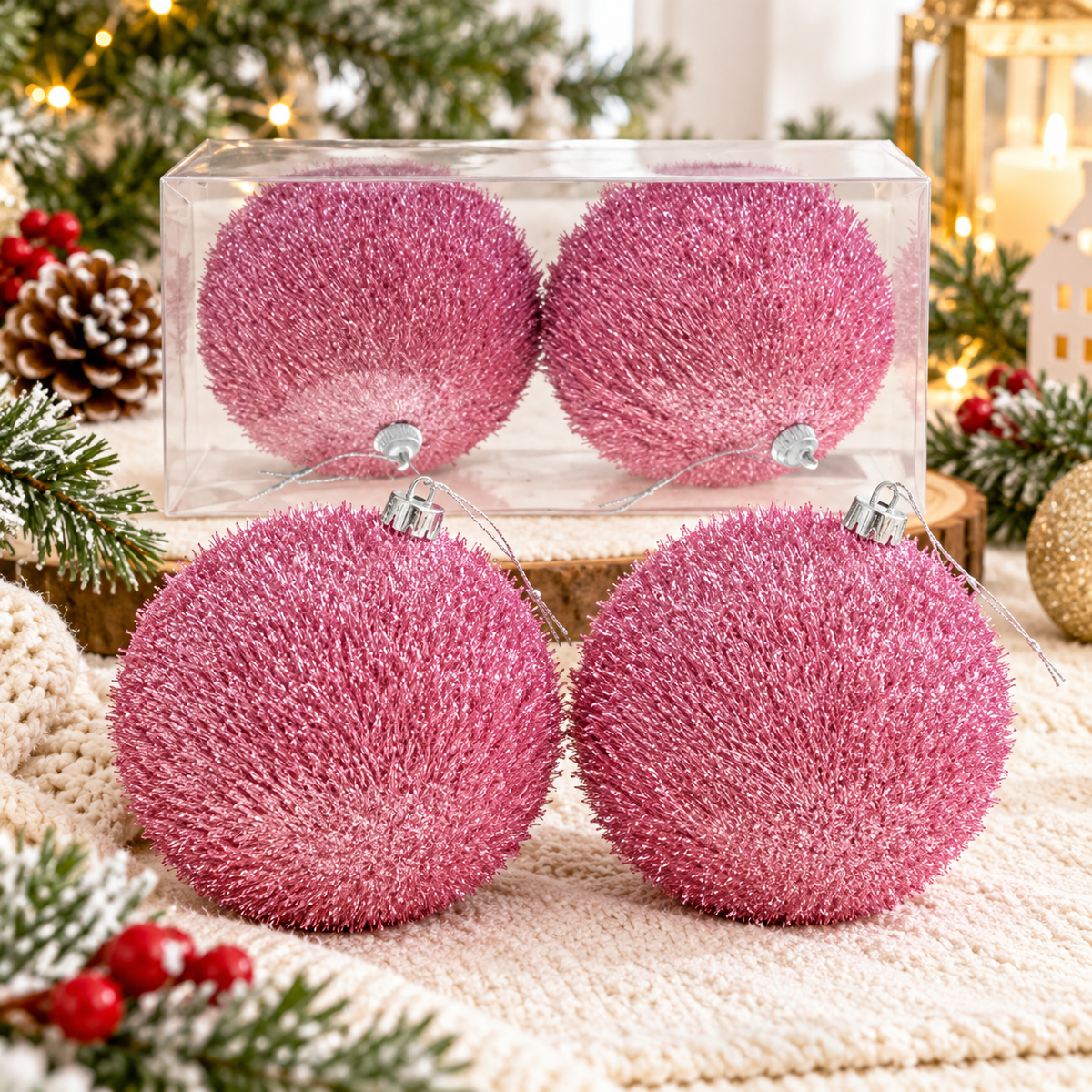 Kugle za jelku  set 2kom  10cm  gliter roze 594678