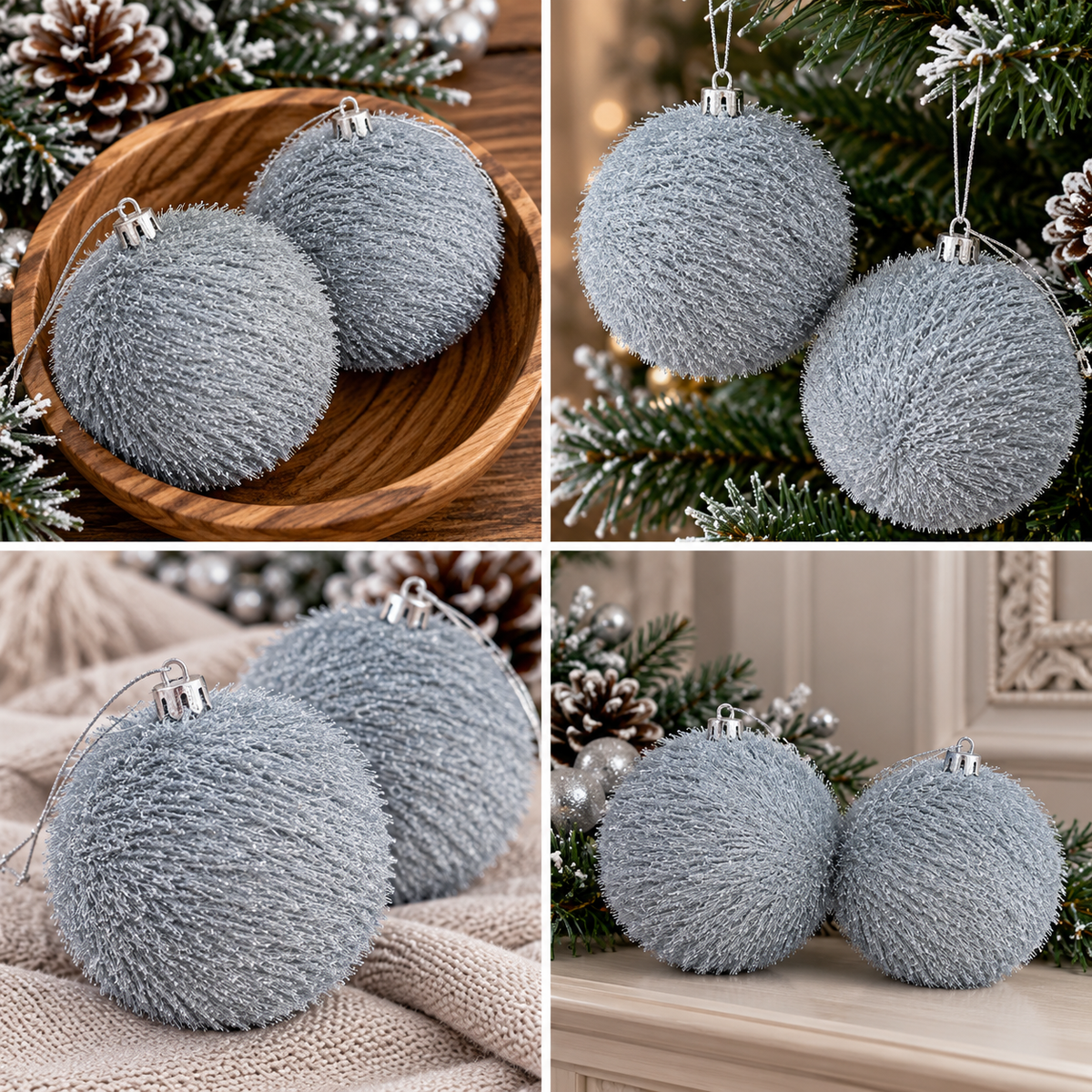 Kugle za jelku  set 2kom  10cm  gliter srebrne 594487