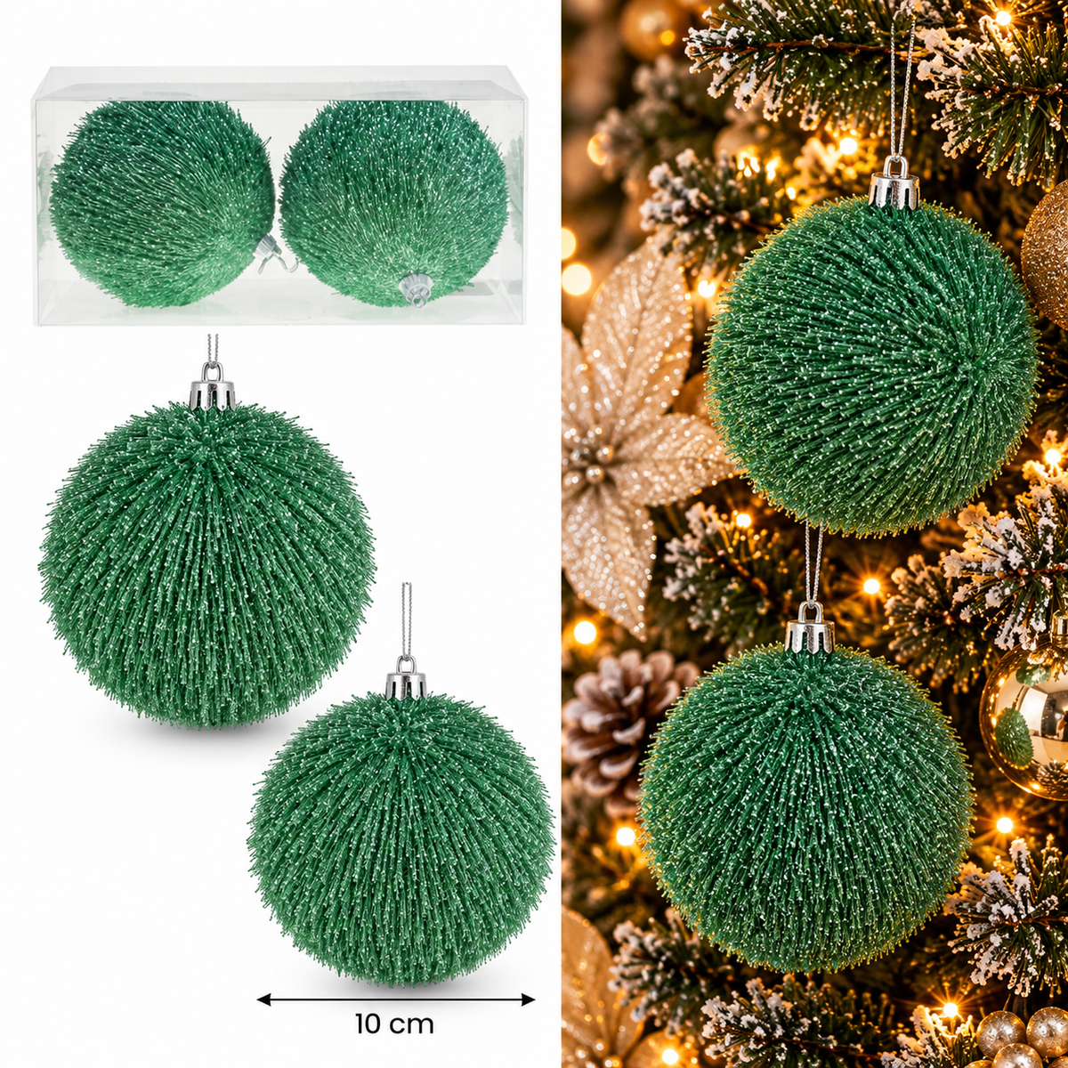 Kugle za jelku  set 2kom  10cm  gliter zelene 594203