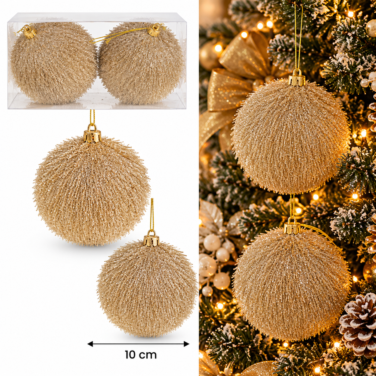 Kugle za jelku  set 2kom  10cm  gliter zlatne  594289