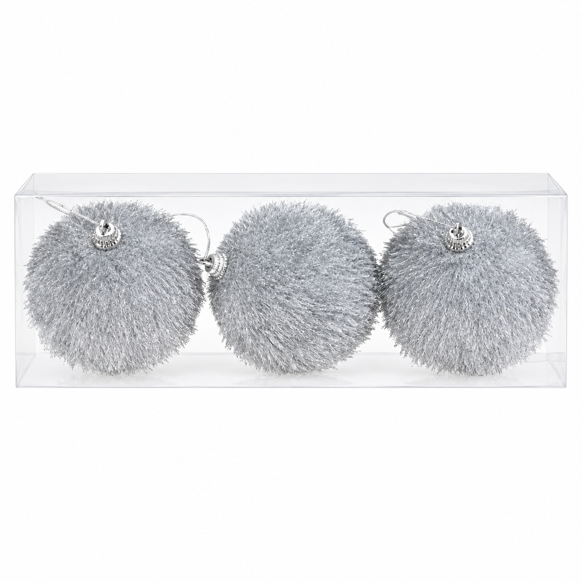 Kugle za jelku   set 3kom 8cm gliter srebrne 594470