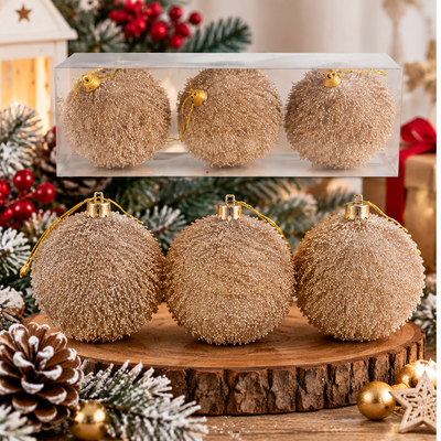 Kugle za jelku   set 3kom  8cm gliter zlatne 594272