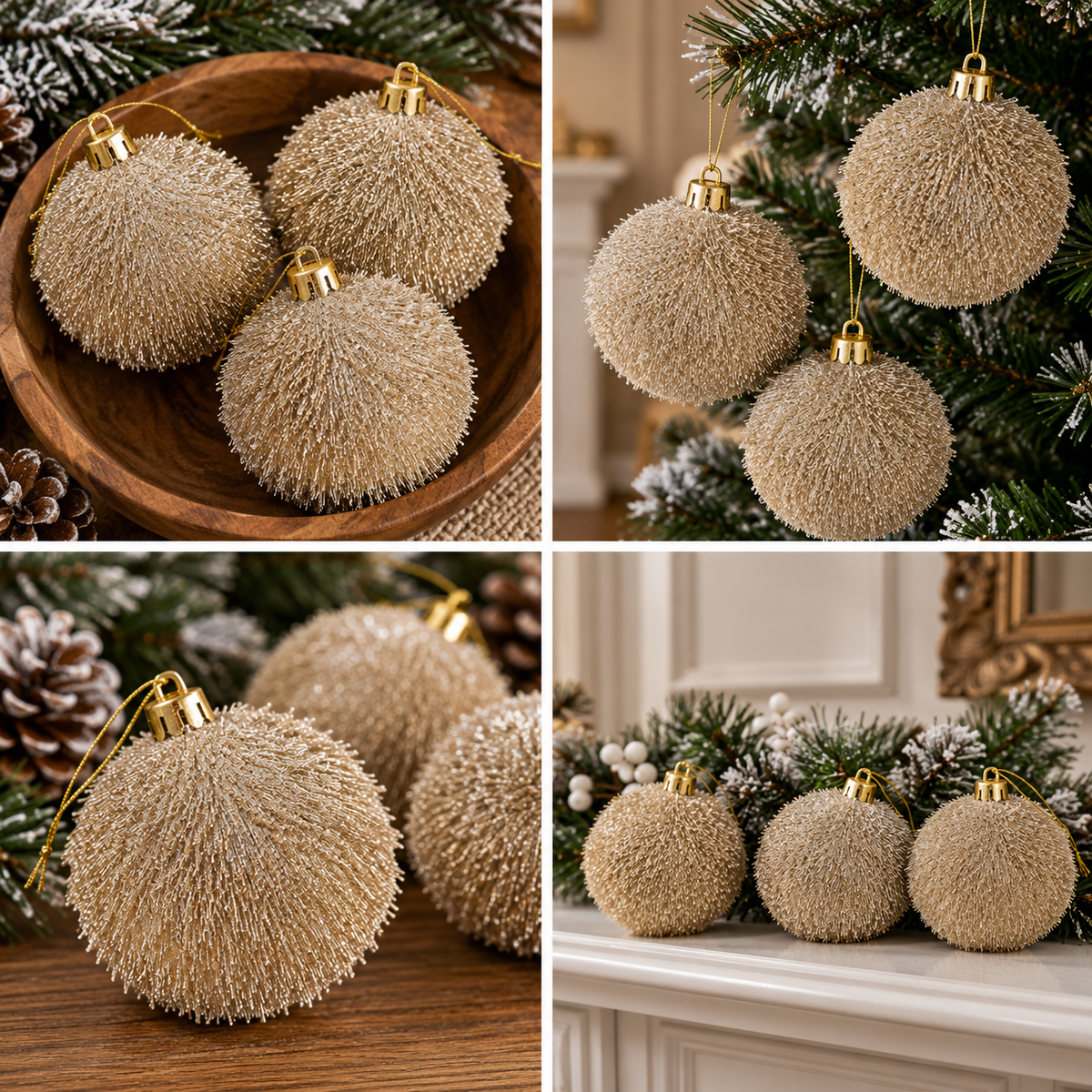 Kugle za jelku   set 3kom  8cm gliter zlatne 594272