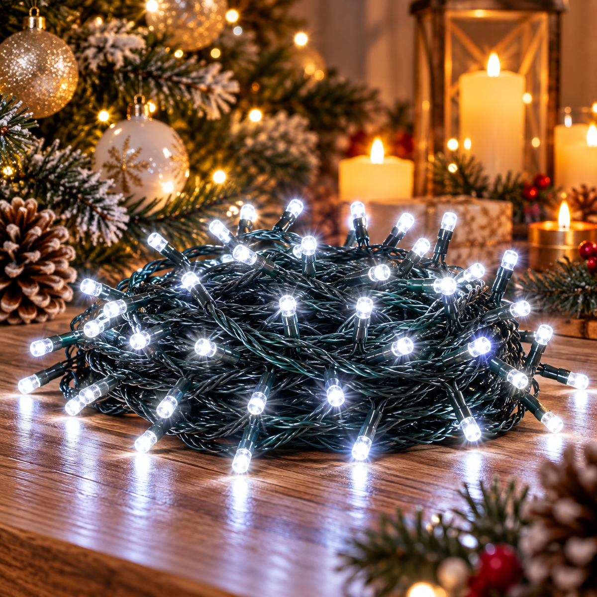 Lampice za jelku sa 100 hladno belih LED dioda KII100/WH  8m