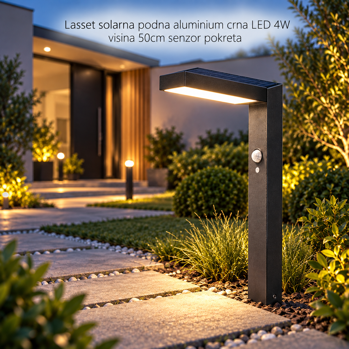 Lasset solarna podna aluminium crna LED 4W visina 50cm senzor pokreta