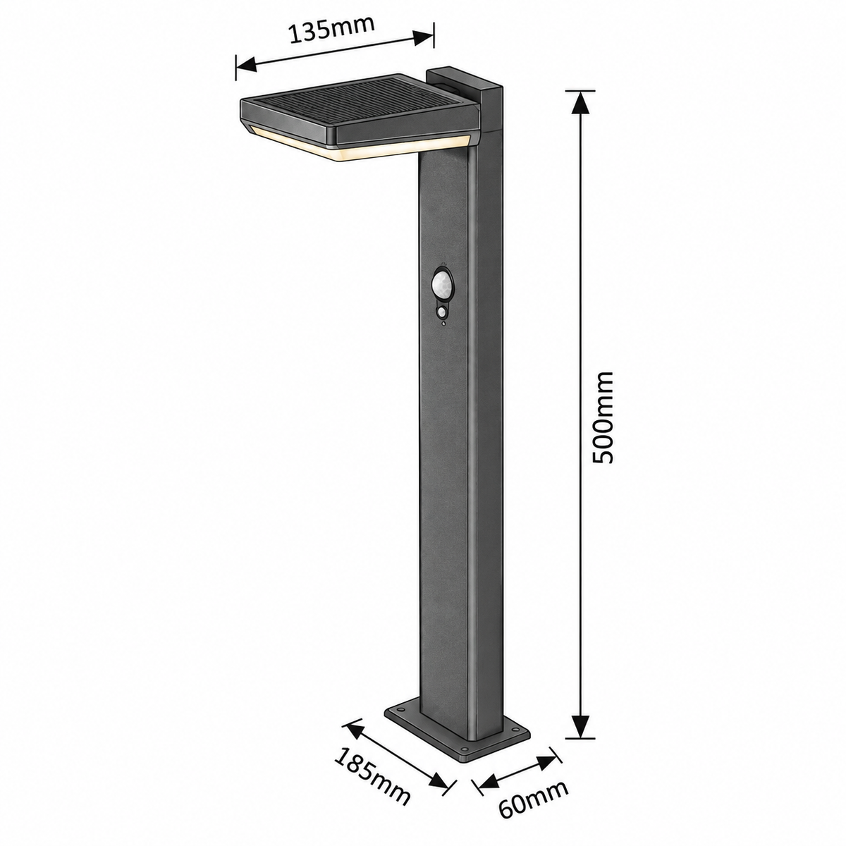 Lasset solarna podna aluminium crna LED 4W visina 50cm senzor pokreta