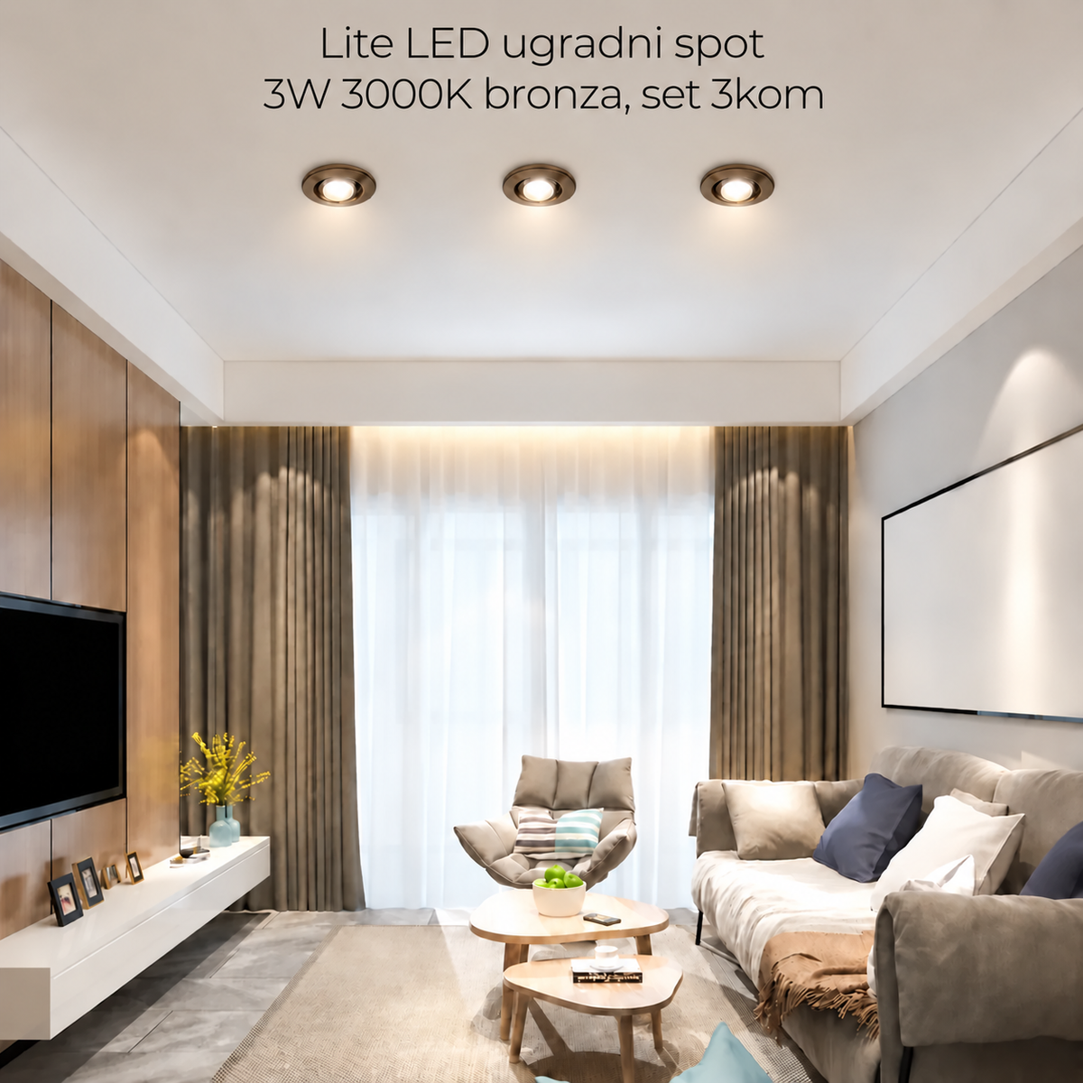Lite LED ugradni spot GU10 3x3W 3000K bronza , set 3kom