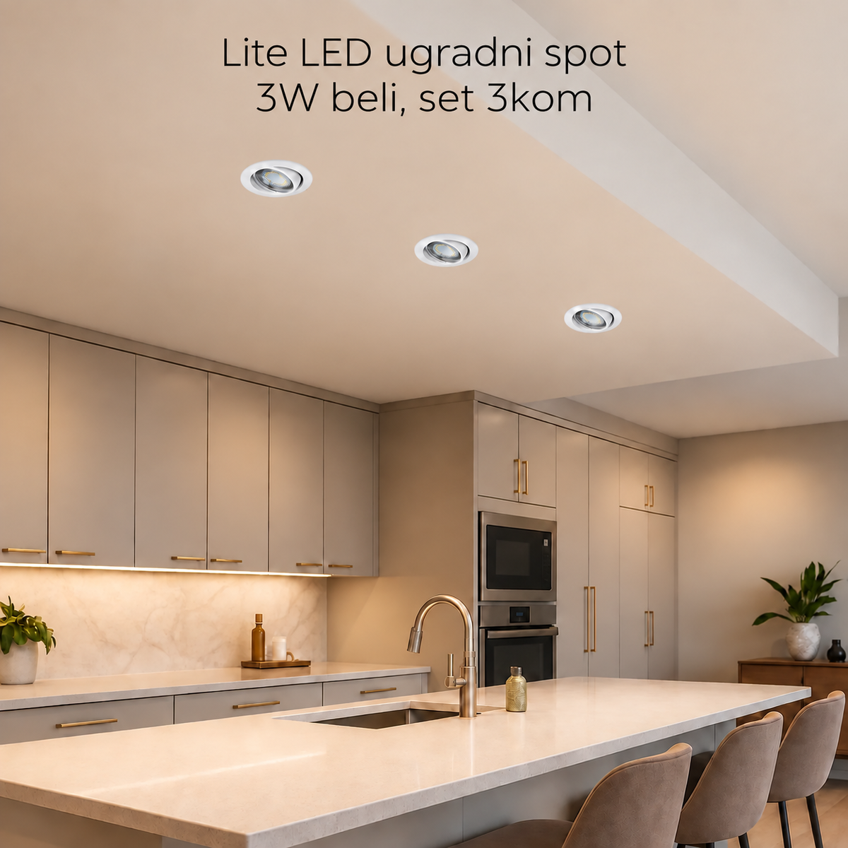 Lite LED ugradni spot GU10 3x3W beli, set 3kom