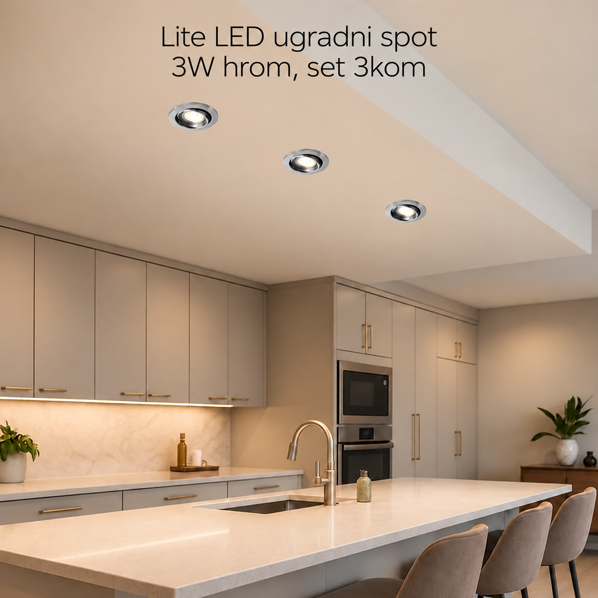 Lite LED ugradni spot GU10 3x3W hrom, set 3kom