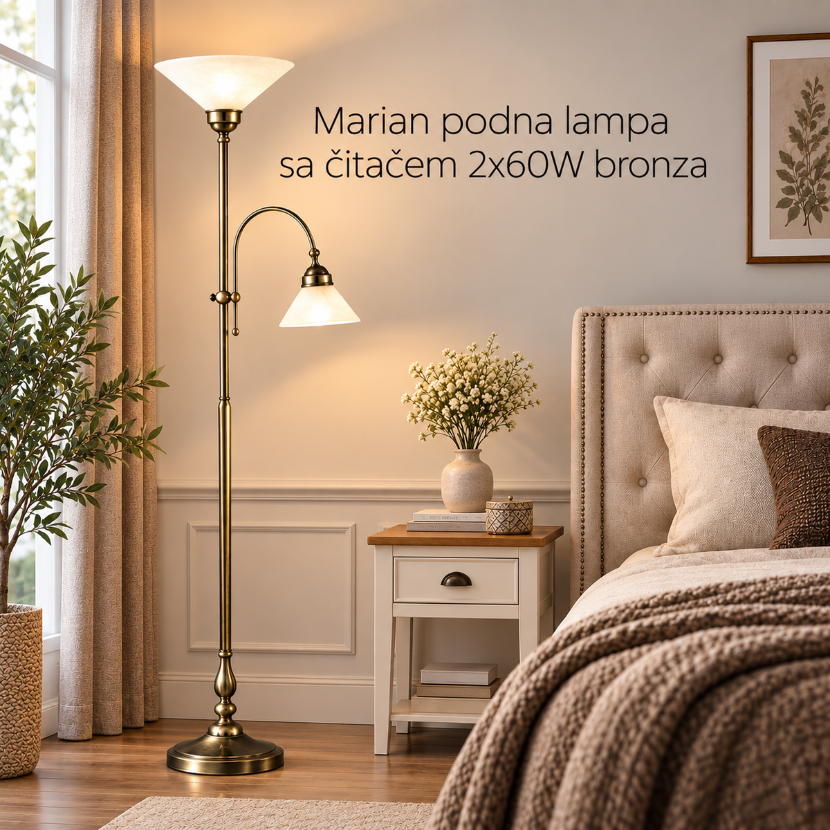 Marian podna lampa sa čitačem E27 2x60W bronza