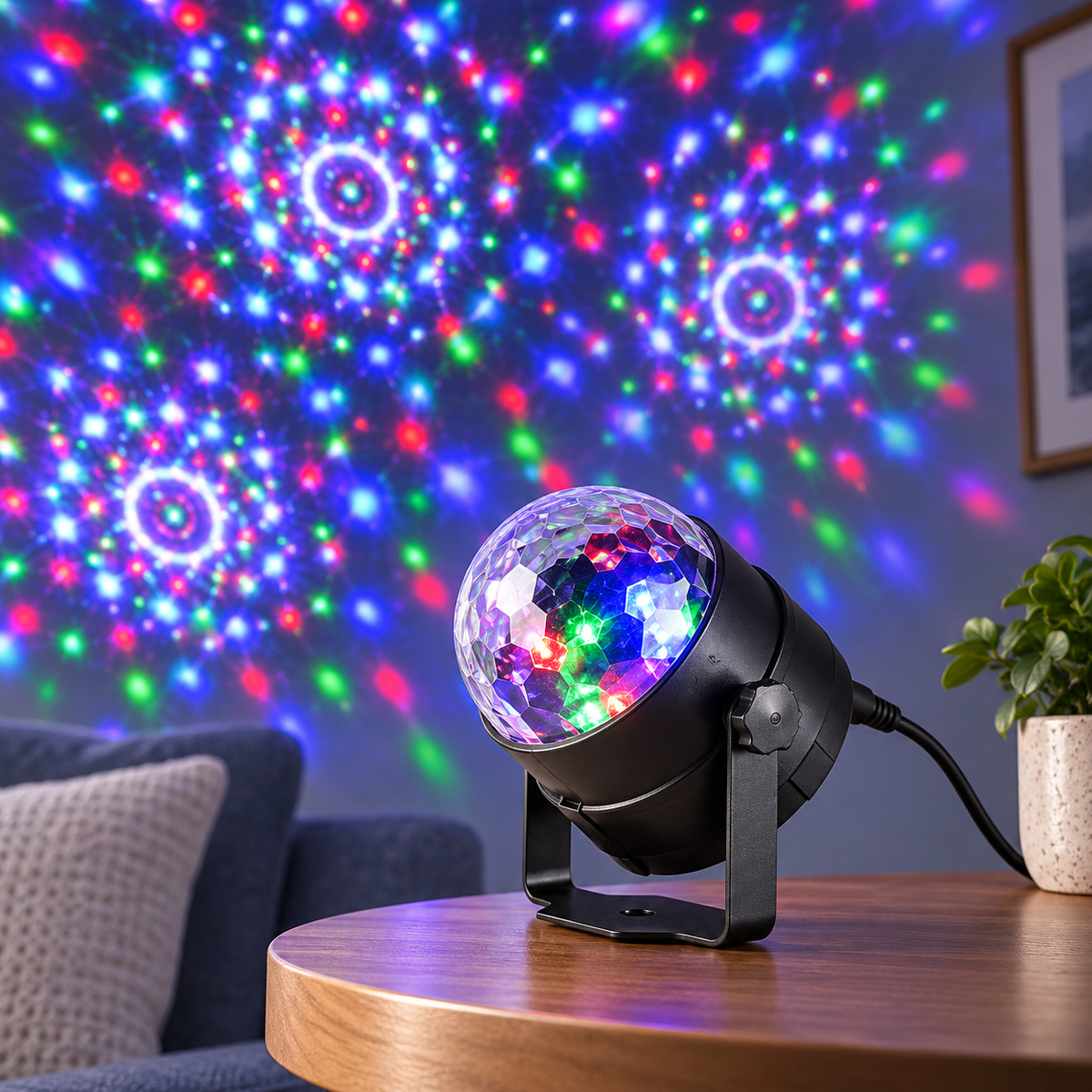 Mini RGB disko kugla 80mm, USB, do 100m2 DL80R