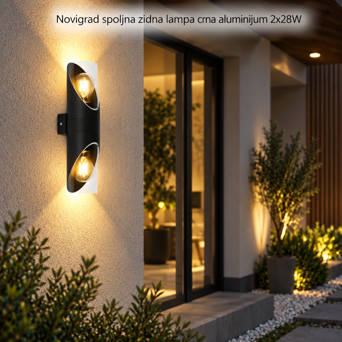 Novigrad spoljna zidna lampa crna aluminijum E27 2x28W