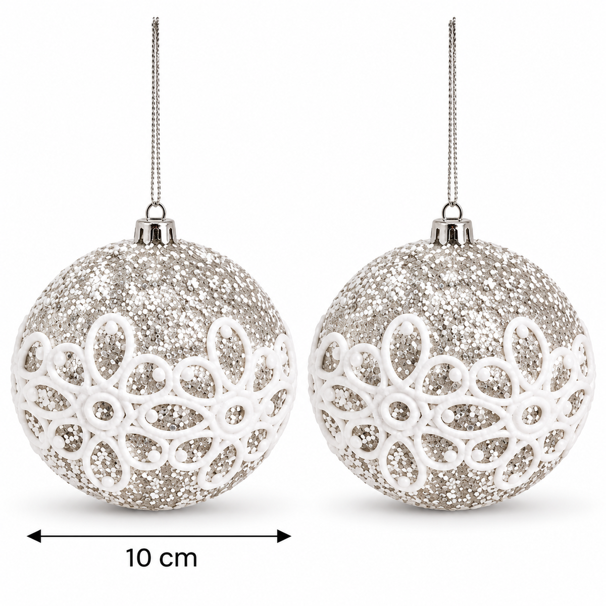 Novogodišnje kugle set 2kom  sivo srebrne 10cm  50071