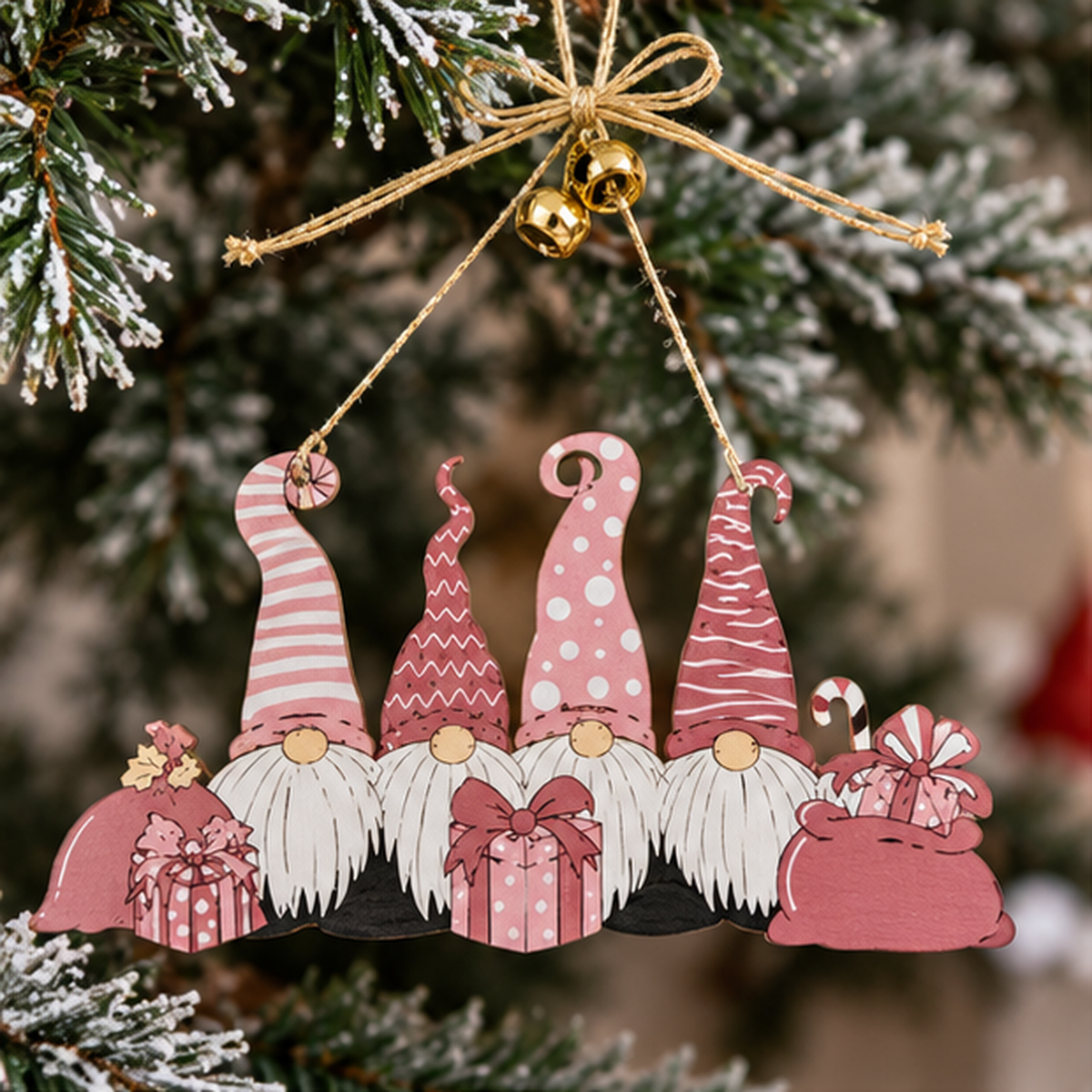 Novogodisnji drveni ukras roze  17*14cm  546677