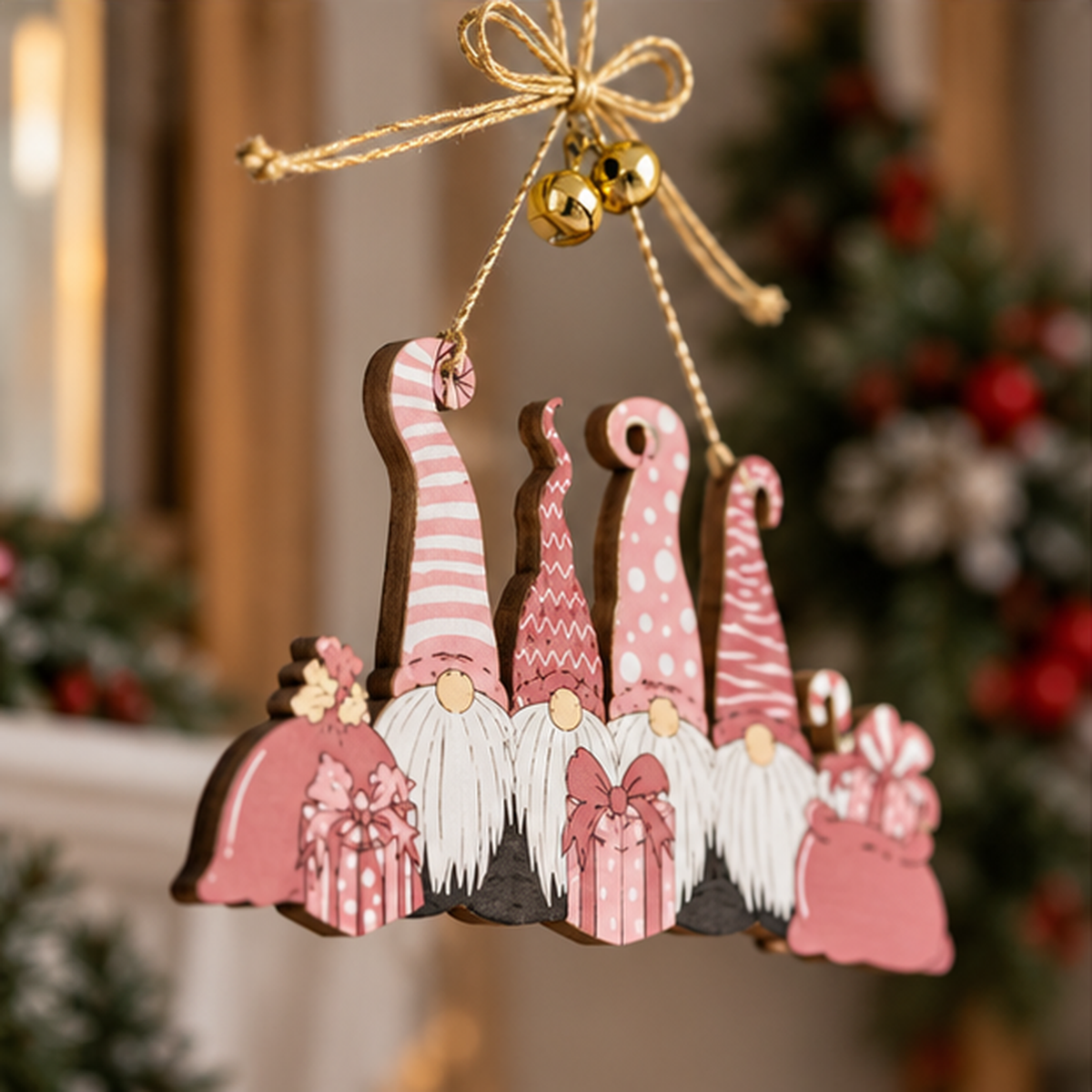Novogodisnji drveni ukras roze  17*14cm  546677