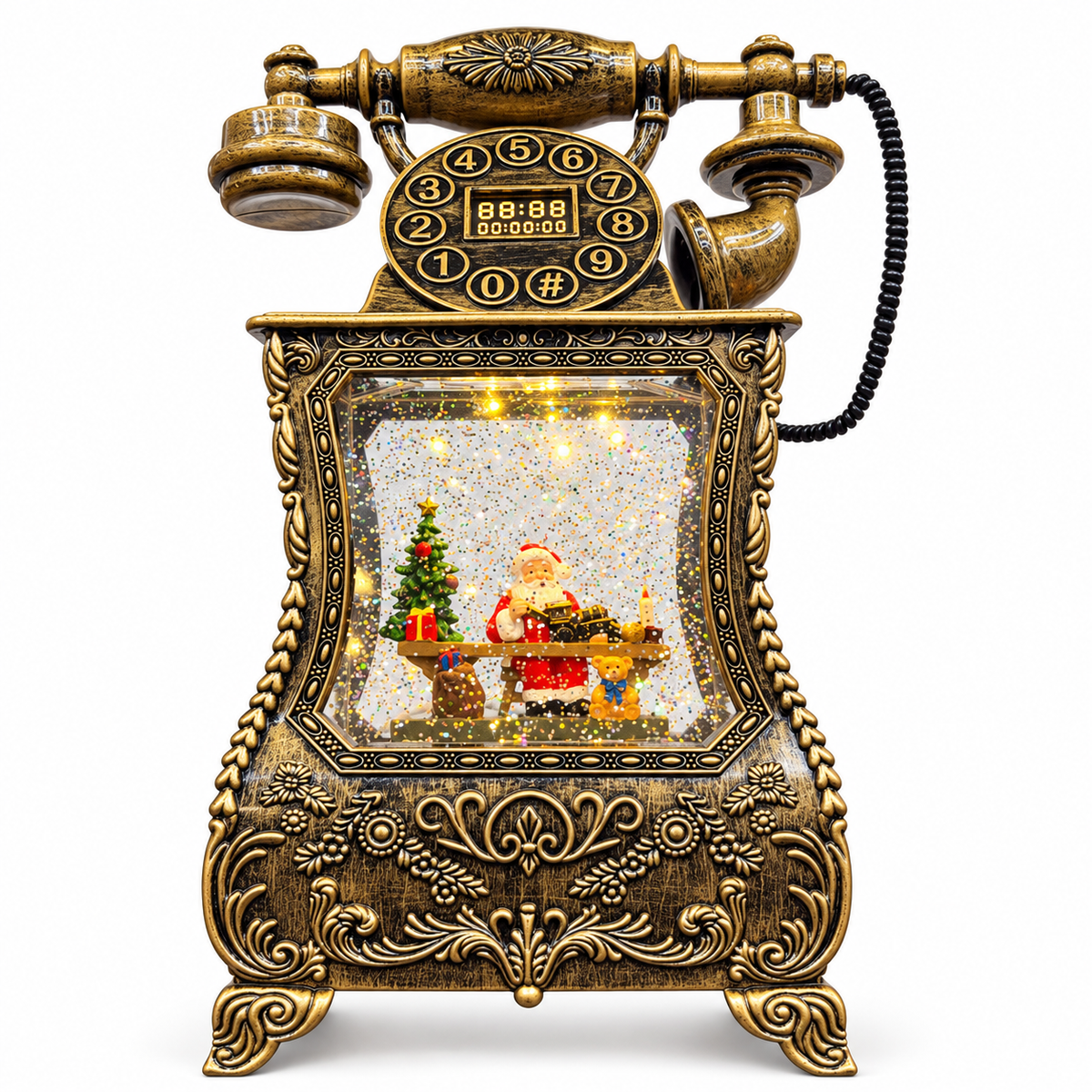 Novogodišnji retro telefon sa led osvetljenjem, muzikom i snežnim efektom