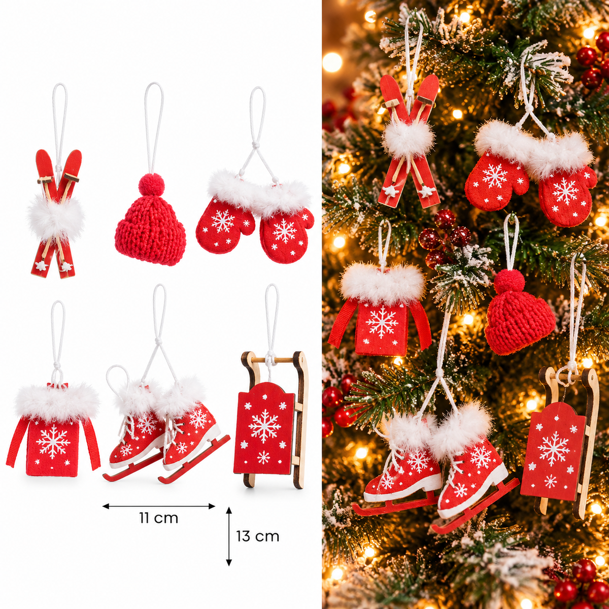 Novogodišnji rveni ukrasi set 6kom  crveni  11*13cm  453201