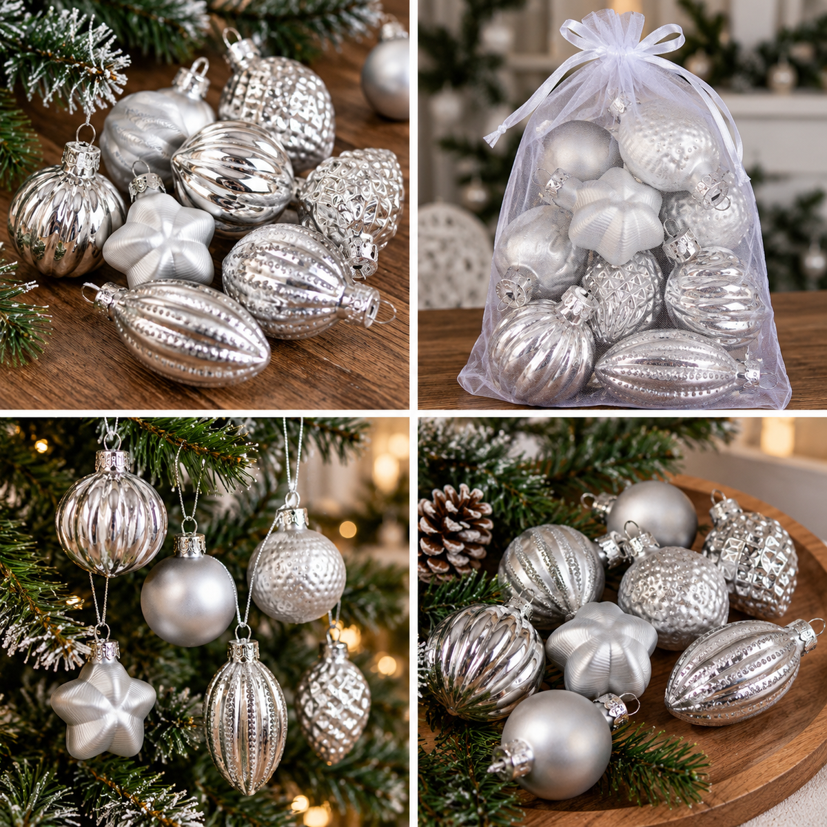 Novogodišnji ukrasi mix set 10kom srebrni 5cm  218576