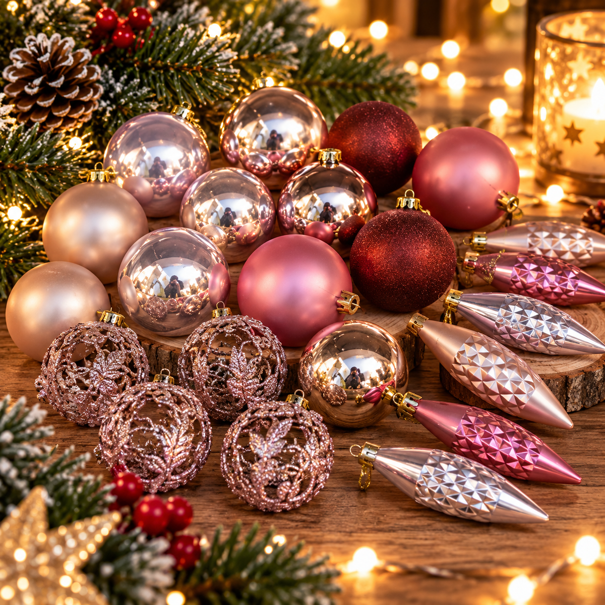 Novogodisnji ukrasi set 22 kom roze TSN120085