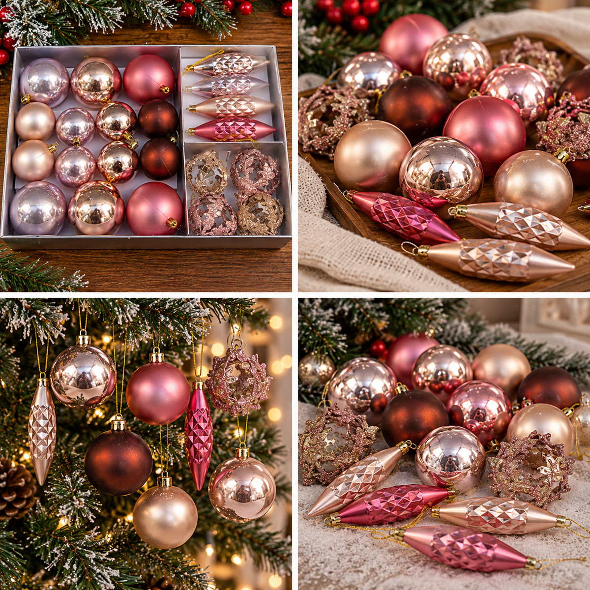 Novogodisnji ukrasi set 22 kom roze TSN120085