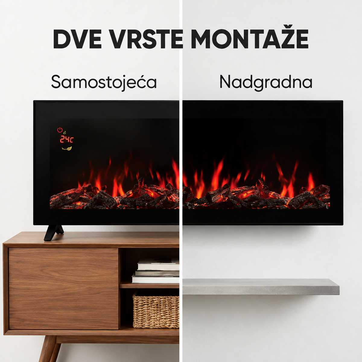 PROSTO 2u1 električni 50" multikolor kamin 2000W EK50A12L