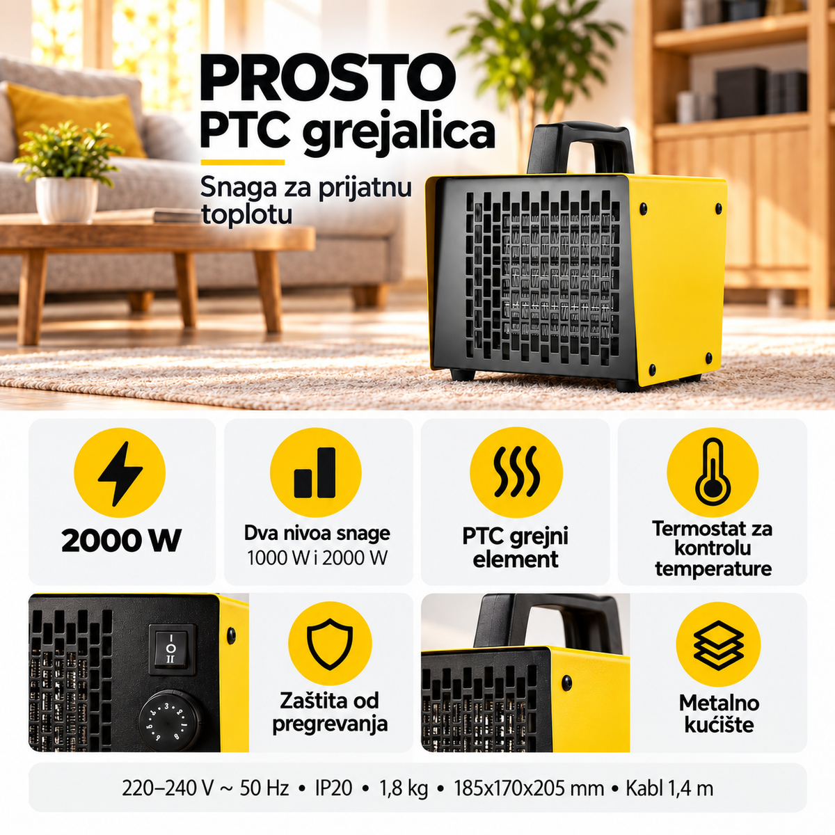 PROSTO PTC prenosna grejalica 2000W PTC2000Y