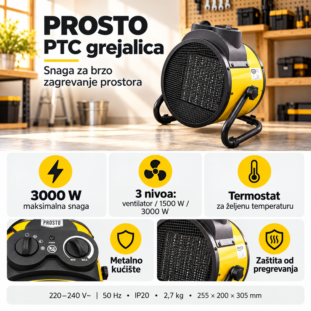 PROSTO PTC prenosna grejalica 3000W PTC-IF30R