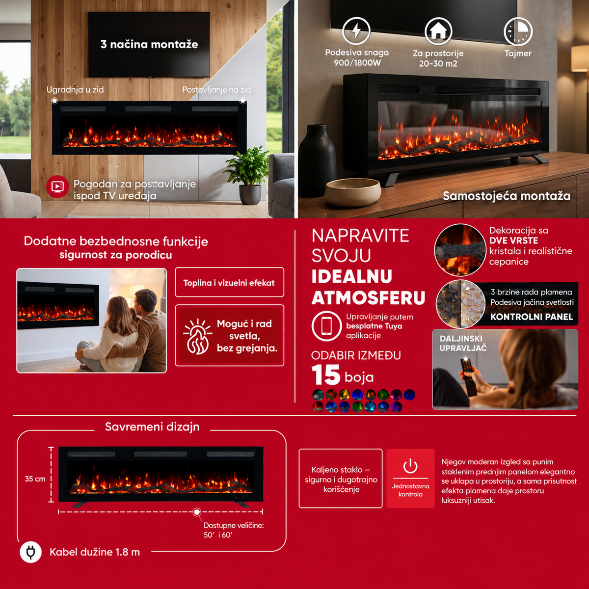 PROSTO smart el. 60" 3u1 multikolor s. kamin 1800W EK60G15/WF