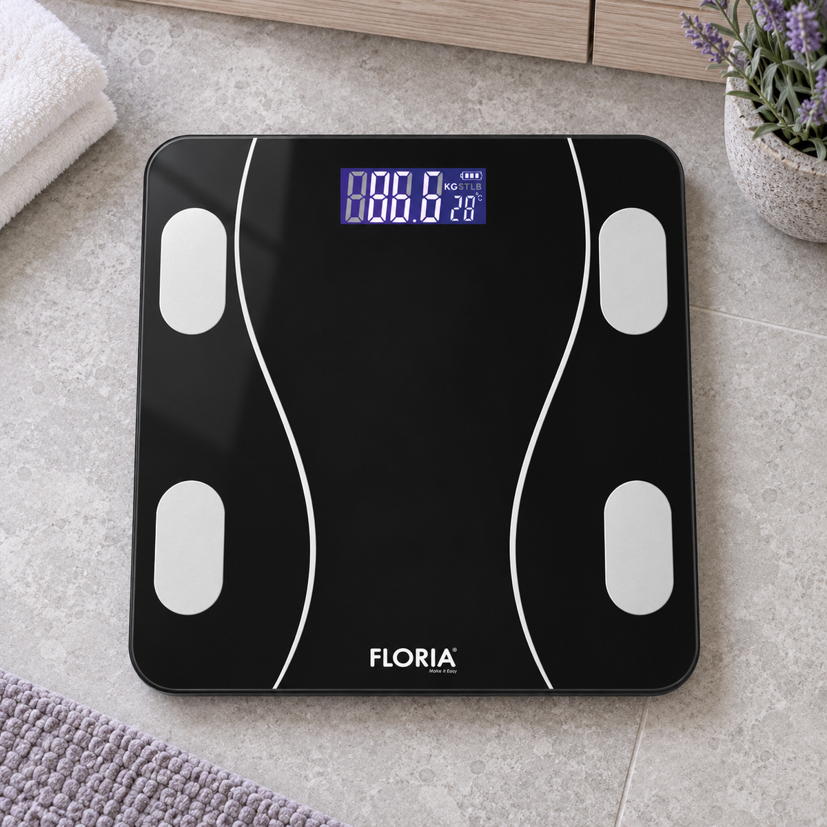 Pametna vaga za merenje, do 180kg, LED, Bluetooth, crna ZLN8962
