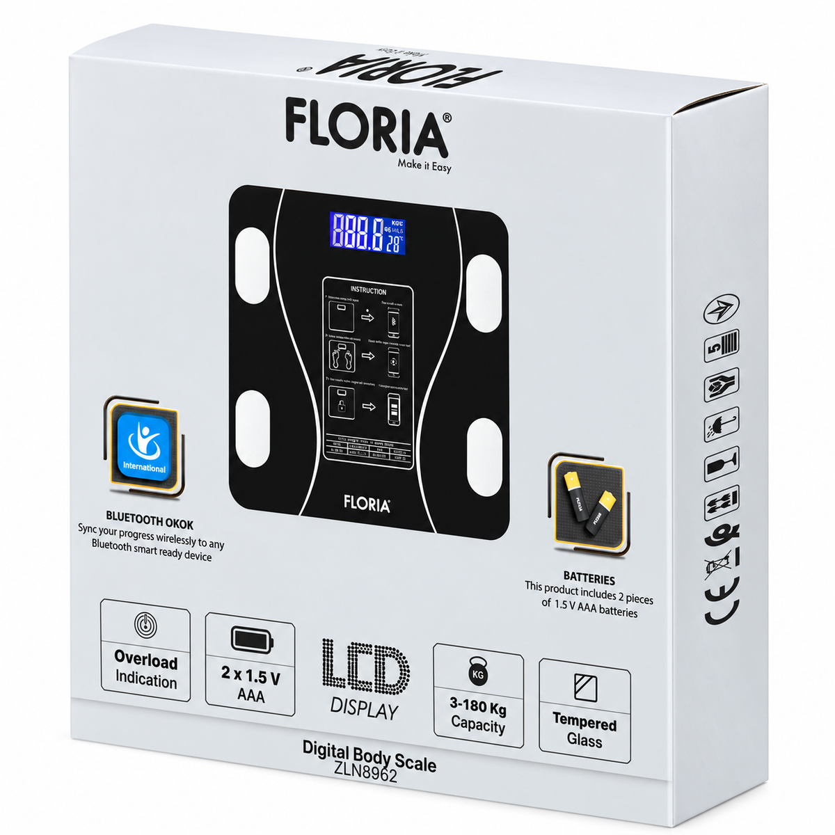 Pametna vaga za merenje, do 180kg, LED, Bluetooth, crna ZLN8962