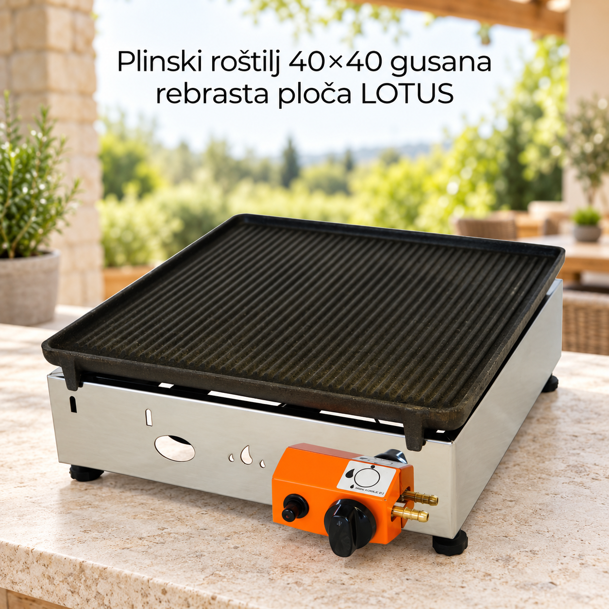Plinski roštilj 40×40 gusana rebrasta ploča LOTUS