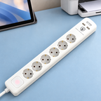 Produžni kabl sa zaštitom, 6 utičnica, 1.5mm², 1,4 met, USB NVT 06K USB/WH