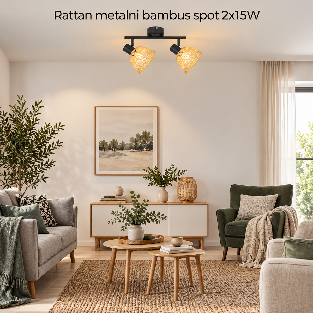 Rattan metalni bambus spot E14 2x15W