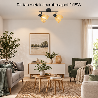Rattan metalni bambus spot E14 2x15W