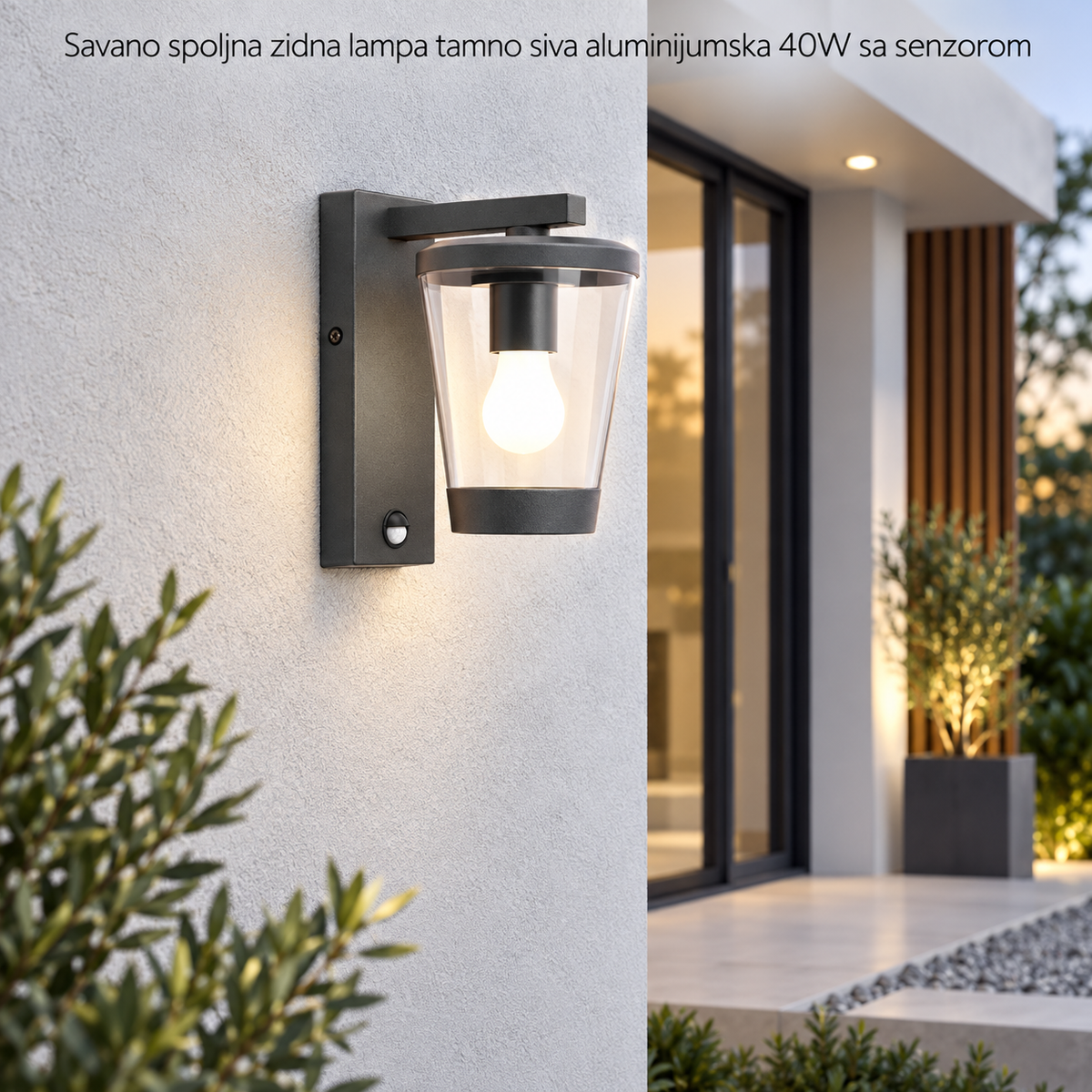 Savano spoljna zidna lampa tamno siva aluminijumska E27 40W sa senzorom