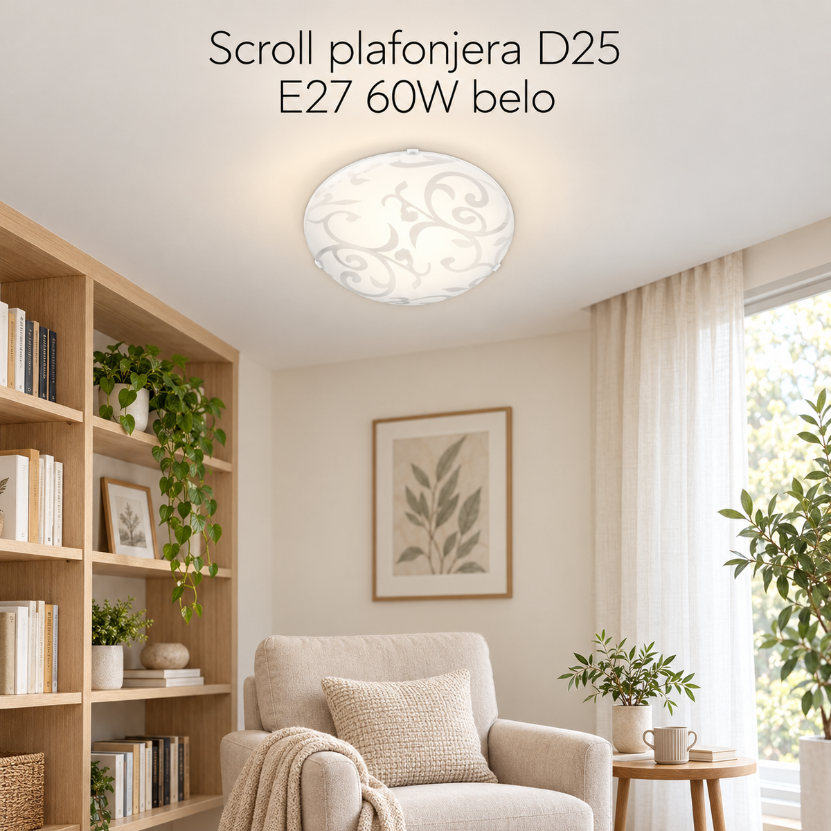 Scroll plafonjera D25 E27 60W belo