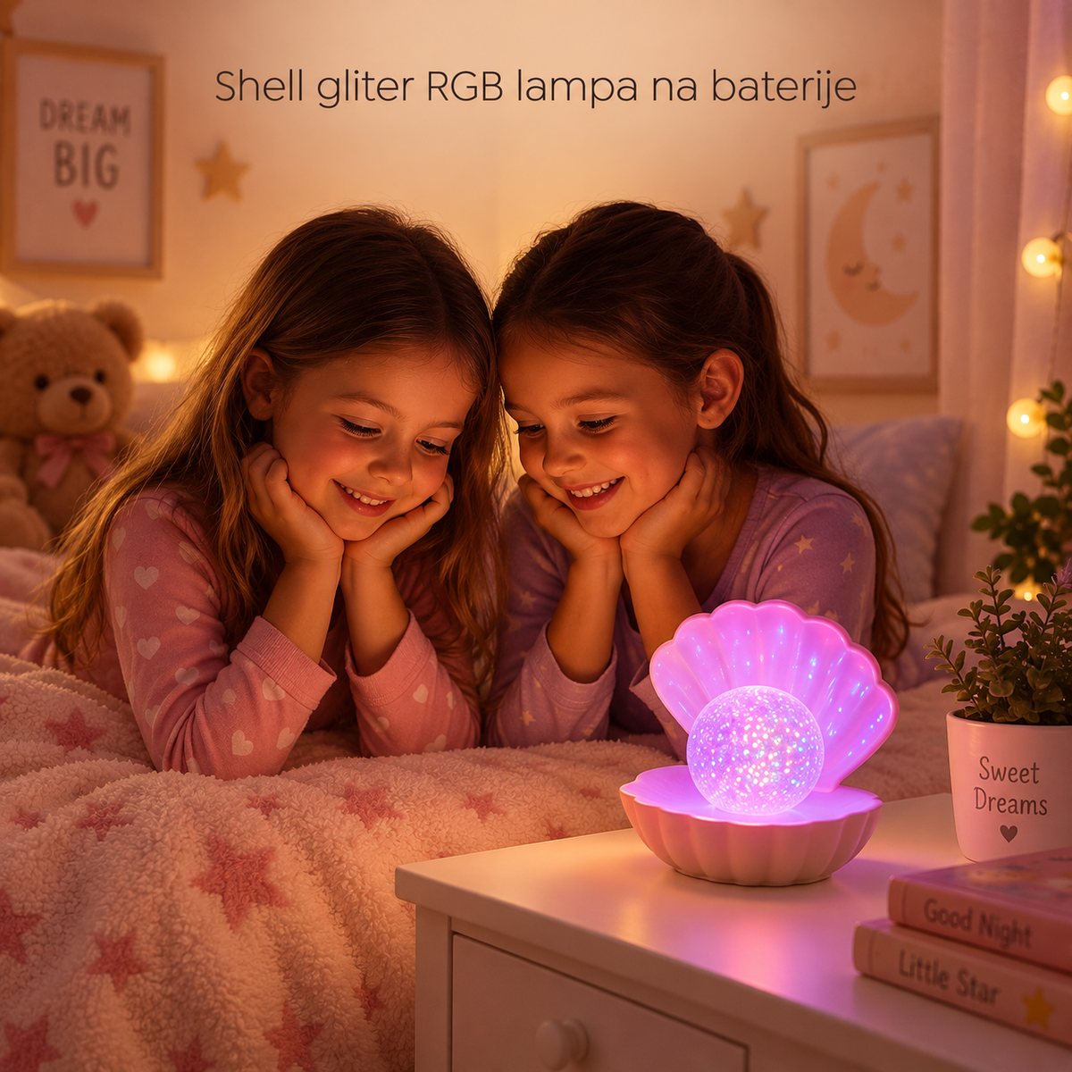 Shell gliter RGB lampa na baterije