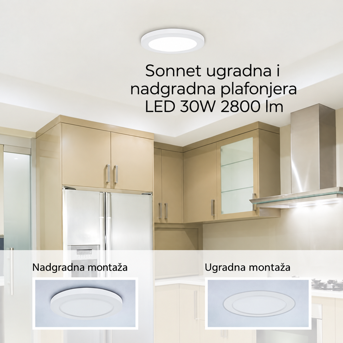 Sonnet ugradna I nadgradna plafonjera LED 30W 2800lm