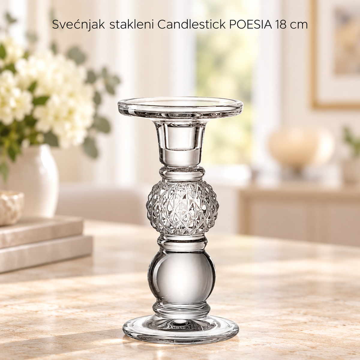 Svećnjak stakleni Candlestick POESIA 18 cm