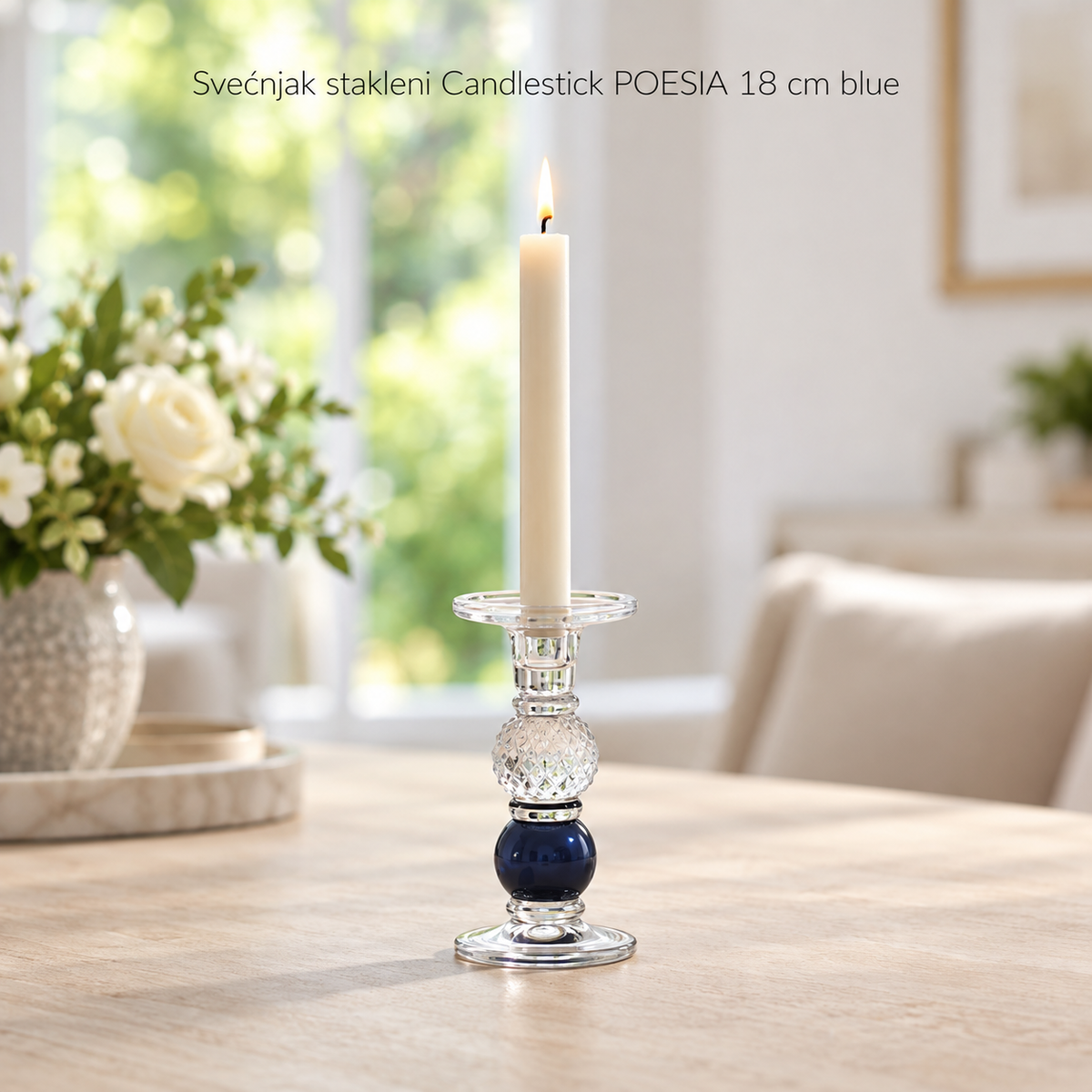 Svećnjak stakleni Candlestick POESIA 18 cm blue