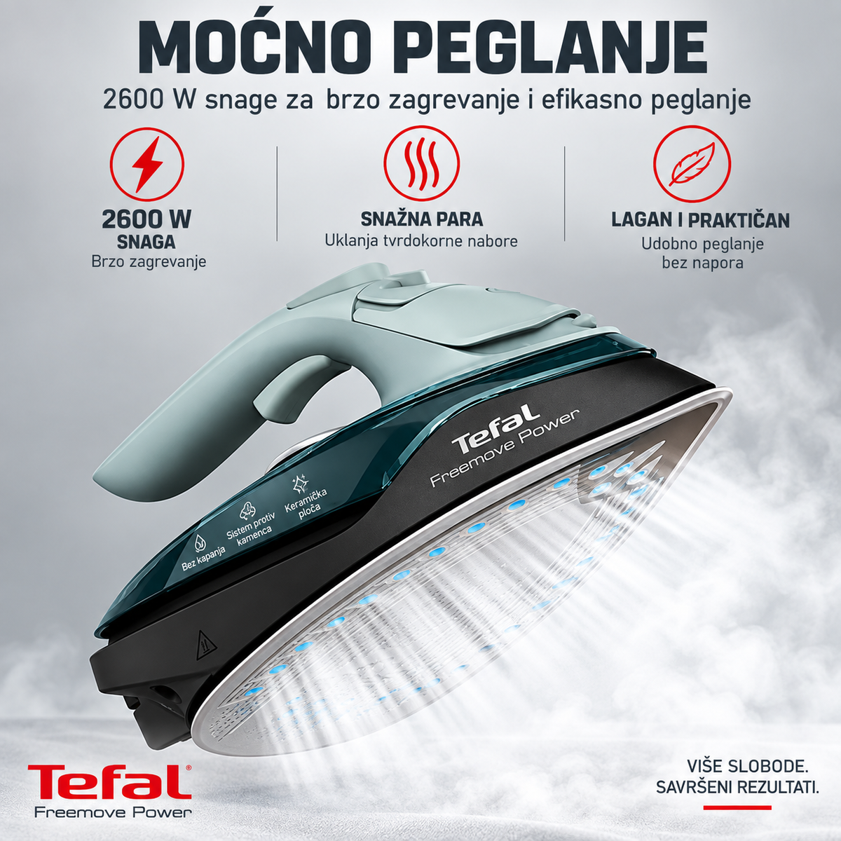 TEFAL BEŽIČNA PEGLA NA PARU FV6670